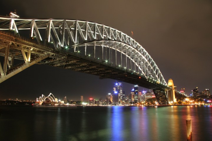 The Sydney Harbour Bridge at night.